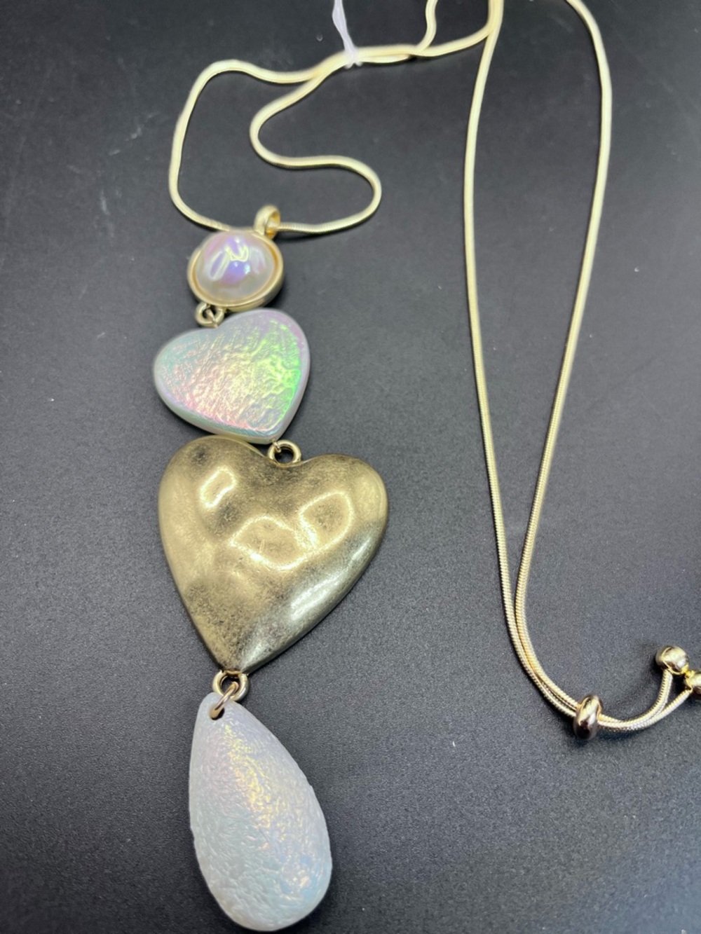Gold Heart & Iridescent Teardrop Pendant Necklace - Women Jewelry
